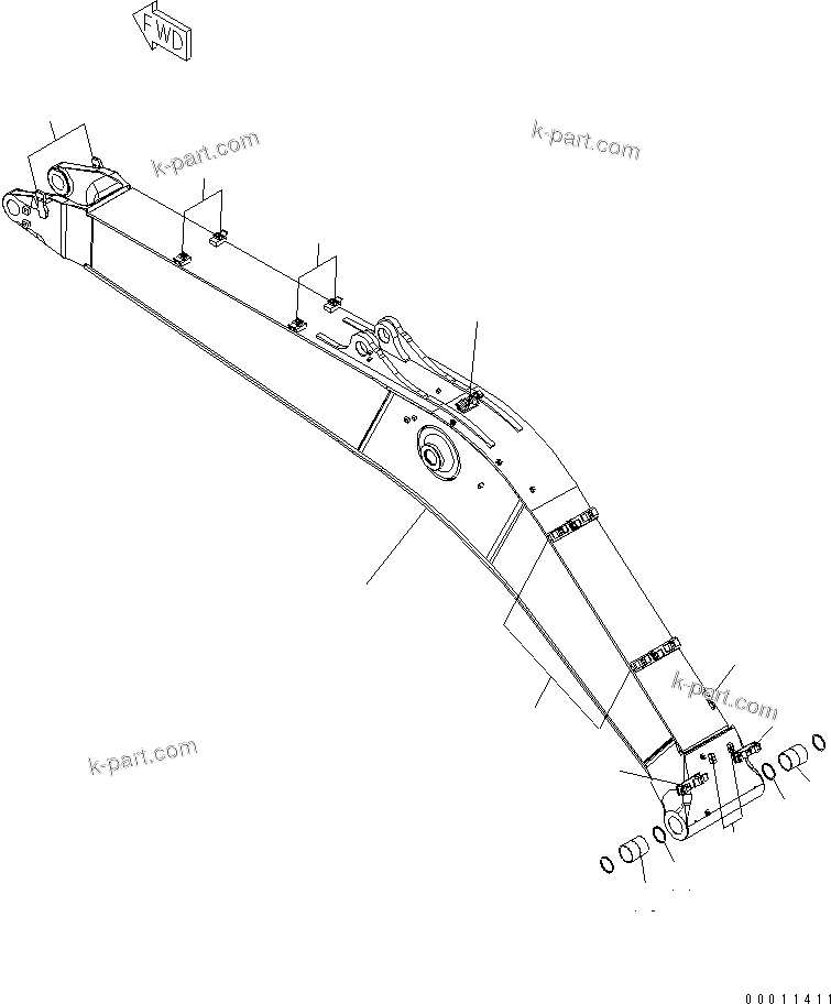 Komatsu parts book diagram for PC400-7E0 S/N 60001-UP (ecot3): BOOM (7.0M BOOM) (100 HOURS GREASING TYPE)