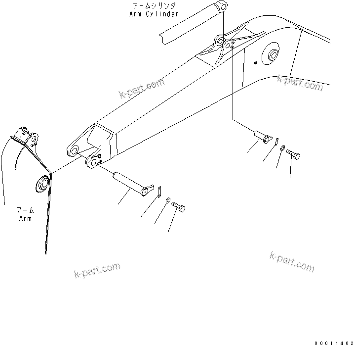 Komatsu parts book diagram for PC400-7E0 S/N 60001-UP (ecot3): BOOM (500 HOURS GREASING TYPE) (TOP PIN AND BOTTOM PIN)