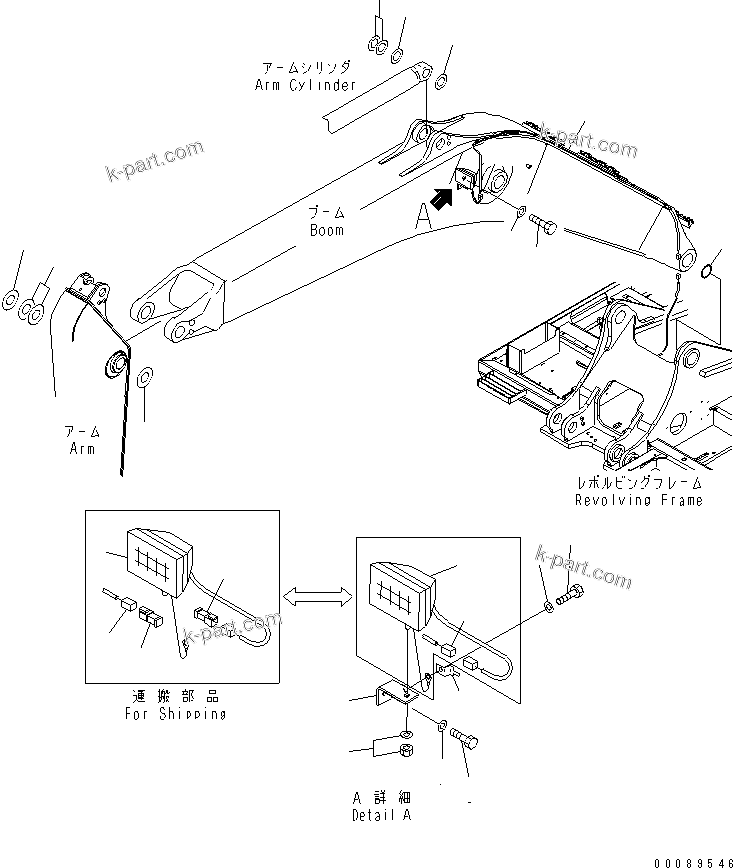 Komatsu parts book diagram for PC400-7E0 S/N 60001-UP (ecot3): BOOM (100 HOURS GREASING TYPE) (WORKING LAMP AND SPACER)(#65365-)