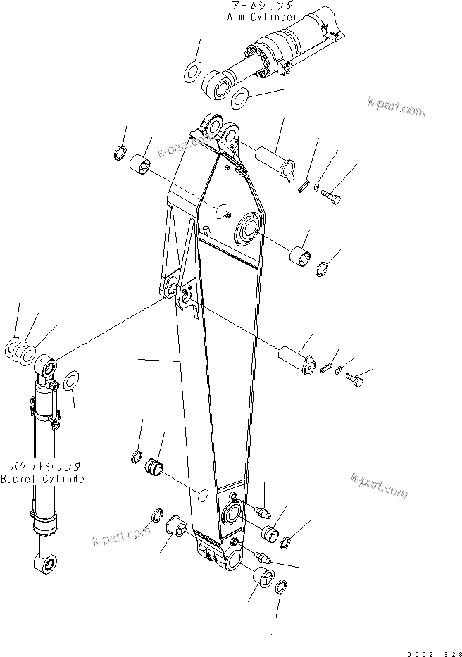Komatsu parts book diagram for PC400-7E0 S/N 60001-UP (ecot3): ARM (3.4M ARM) (500 HOURS GREASING TYPE)