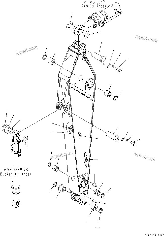 Komatsu parts book diagram for PC400-7E0 S/N 60001-UP (ecot3): ARM (3.4M ARM) (HEAVY DUTY) (100 HOURS GREASING TYPE) (FOR ADDITIONAL PIPING)