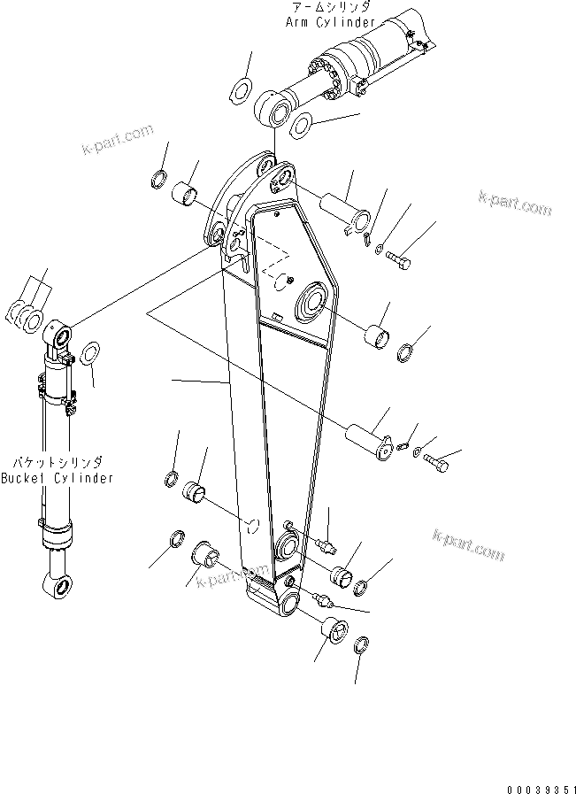 Komatsu parts book diagram for PC400-7E0 S/N 60001-UP (ecot3): ARM (2.4M ARM) (500 HOURS GREASING TYPE)