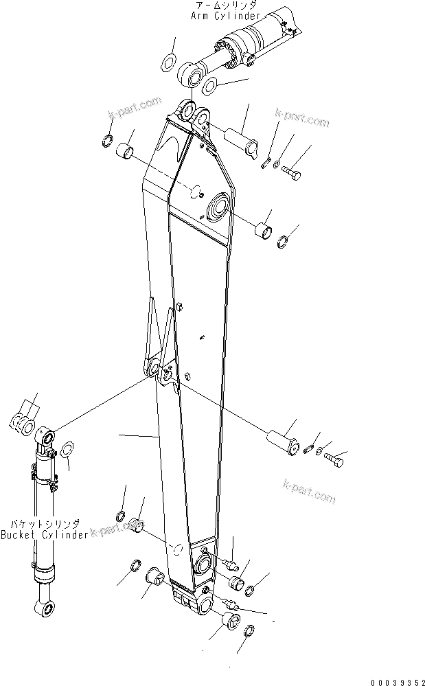 Komatsu parts book diagram for PC400-7E0 S/N 60001-UP (ecot3): ARM (4.8M ARM) (500 HOURS GREASING TYPE)