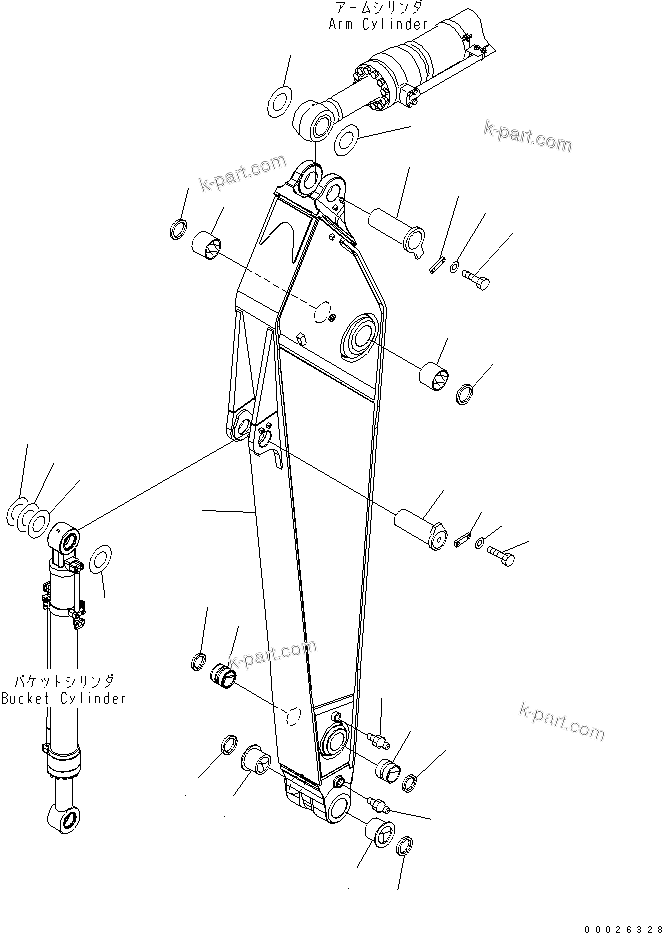 Komatsu parts book diagram for PC400-7E0 S/N 60001-UP (ecot3): ARM (3.4M ARM) (HEAVY DUTY) (100 HOURS GREASING TYPE)