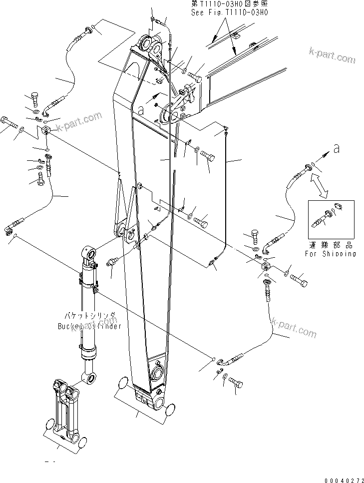 Komatsu parts book diagram for PC400-7E0 S/N 60001-UP (ecot3): ARM (4.8M) (BUCKET CYLINDER HOSE AND LUBRICATING LINE)