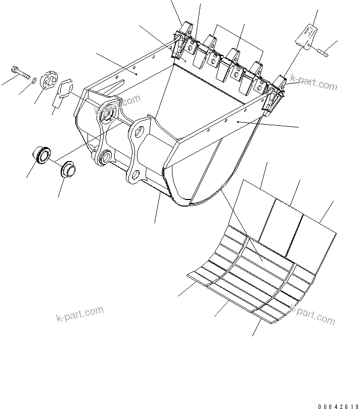 Komatsu parts book diagram for PC400-7E0 S/N 60001-UP (ecot3): BUCKET ? 2.1M3 ? 1560MM (HEAVY DUTY) (HORIZONTAL PIN TYPE) (WITH ADJUSTING)