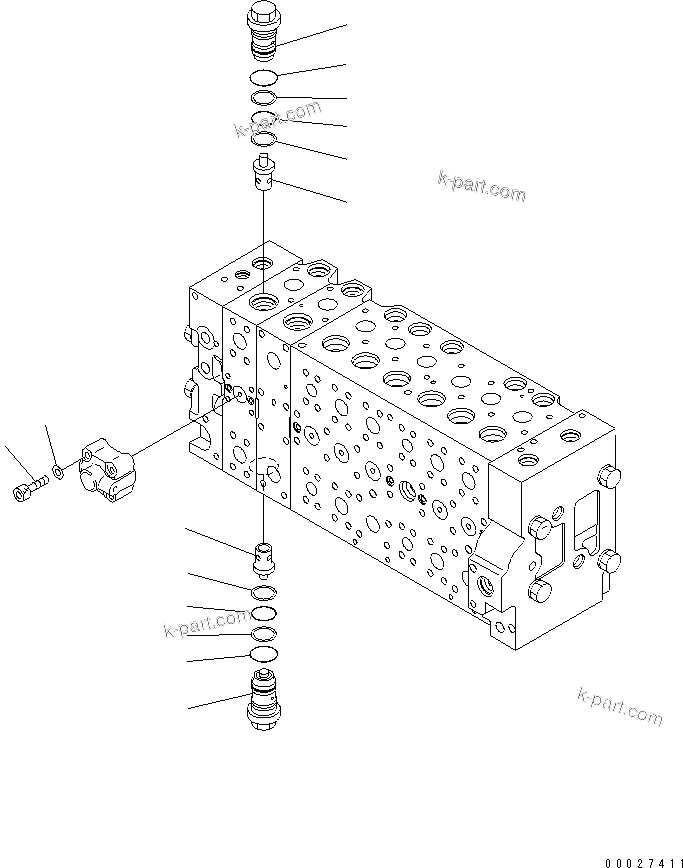 Komatsu parts book diagram for PC400-7E0 S/N 60001-UP (ecot3): MAIN VALVE (1-ACTUATOR) (22/23) (FOR LOADER)