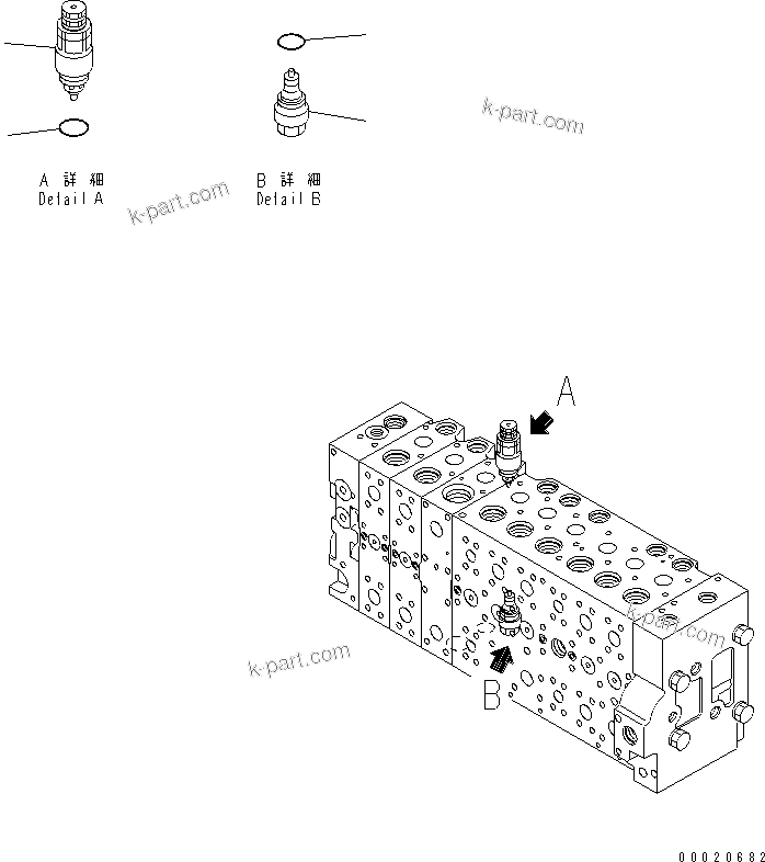 Komatsu parts book diagram for PC400-7E0 S/N 60001-UP (ecot3): MAIN VALVE (2-ACTUATOR) (19/25) (FOR LOADER)