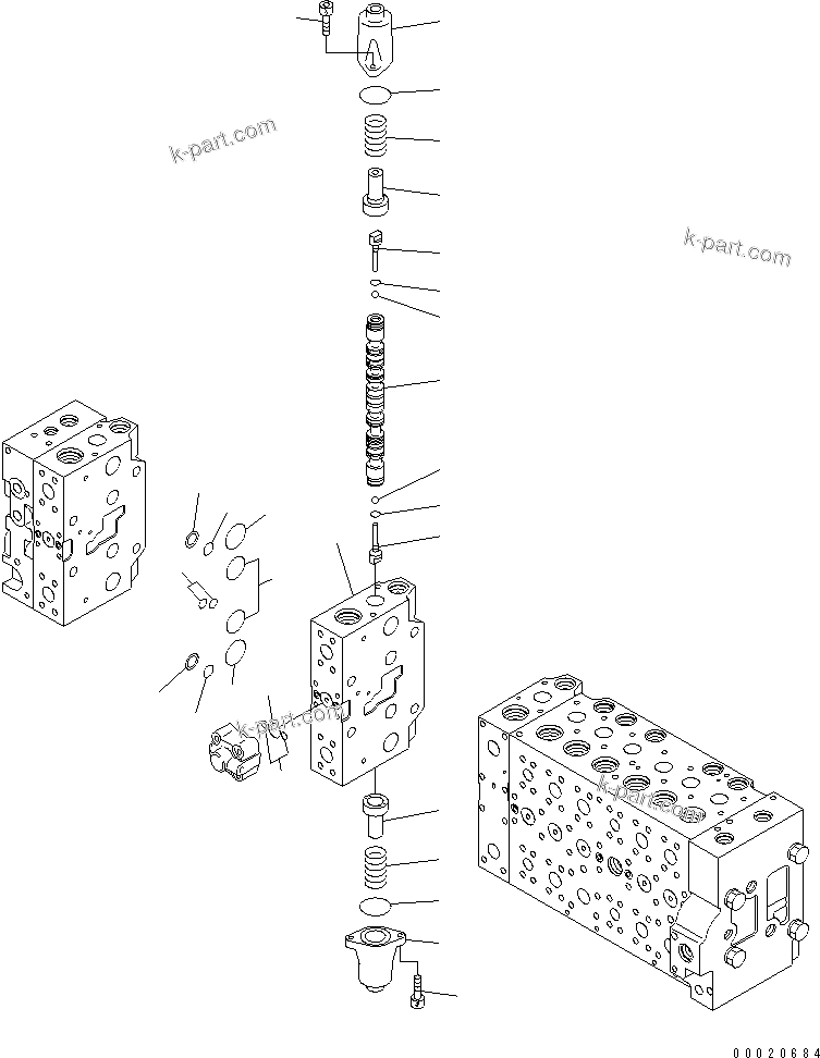 Komatsu parts book diagram for PC400-7E0 S/N 60001-UP (ecot3): MAIN VALVE (2-ACTUATOR) (21/25)