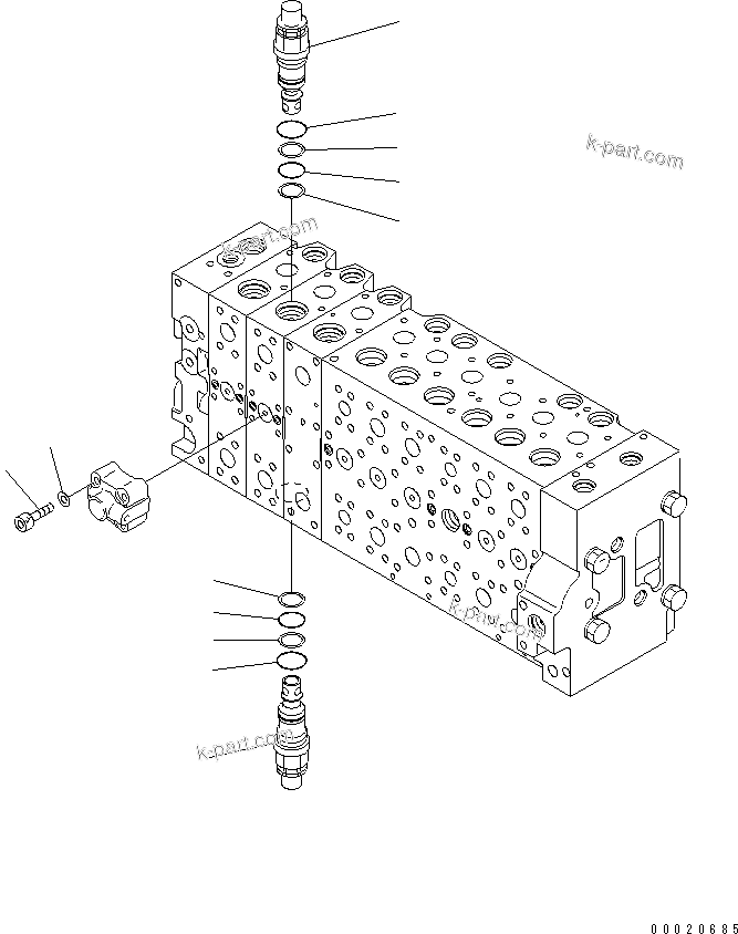 Komatsu parts book diagram for PC400-7E0 S/N 60001-UP (ecot3): MAIN VALVE (2-ACTUATOR) (22/25)