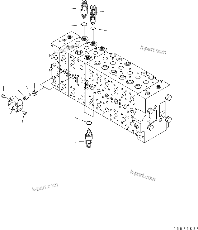 Komatsu parts book diagram for PC400-7E0 S/N 60001-UP (ecot3): MAIN VALVE (2-ACTUATOR) (25/25)