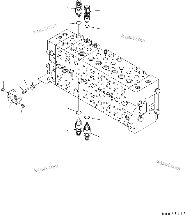 Komatsu parts book diagram for PC400-7E0 S/N 60001-UP (ecot3): MAIN VALVE (2-ACTUATOR) (25/25) (FOR LOADER)