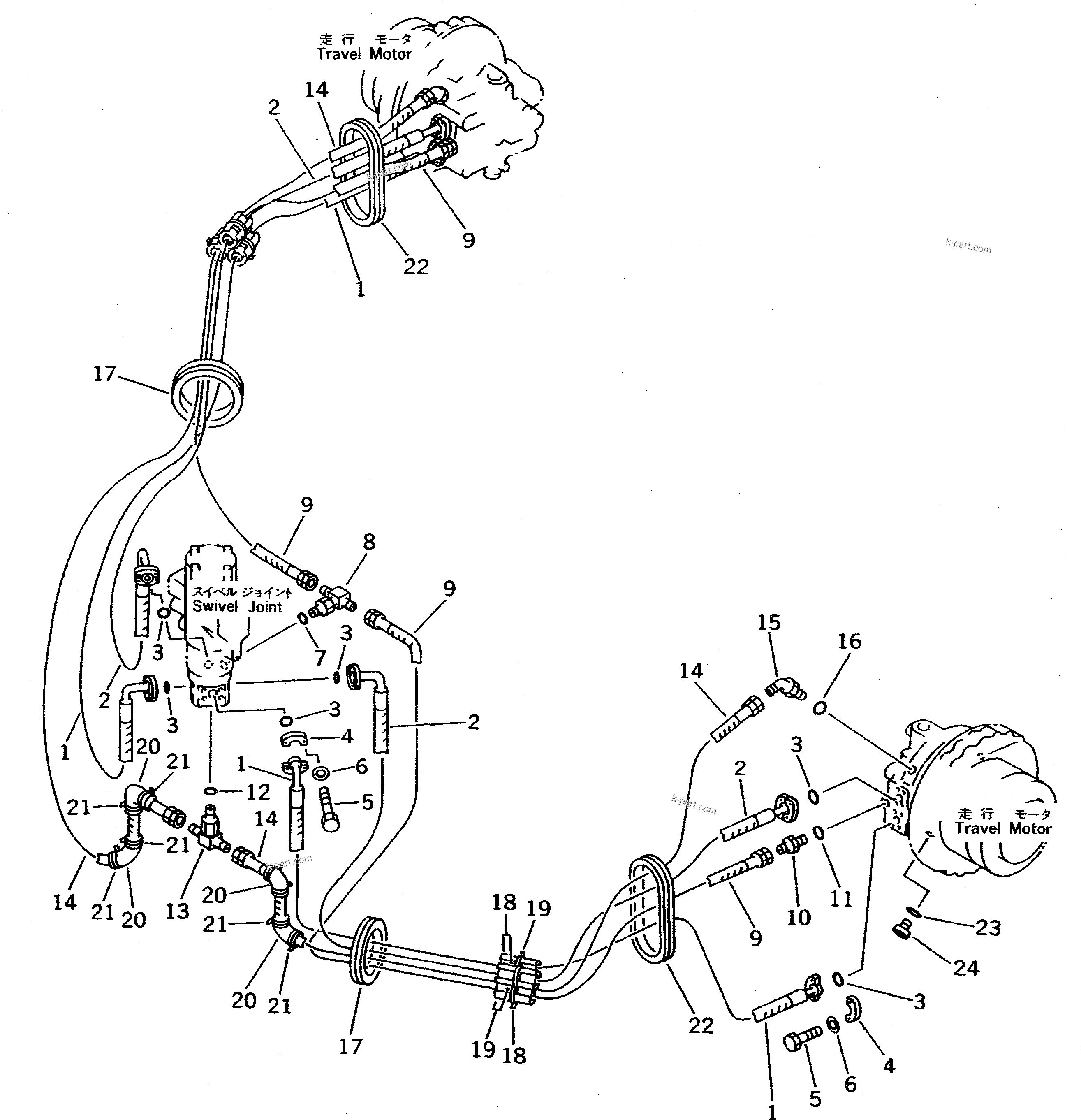 Komatsu parts book diagram for PC400LC S/N 20001-UP (Mighty Spec.): TRAVEL PIPING