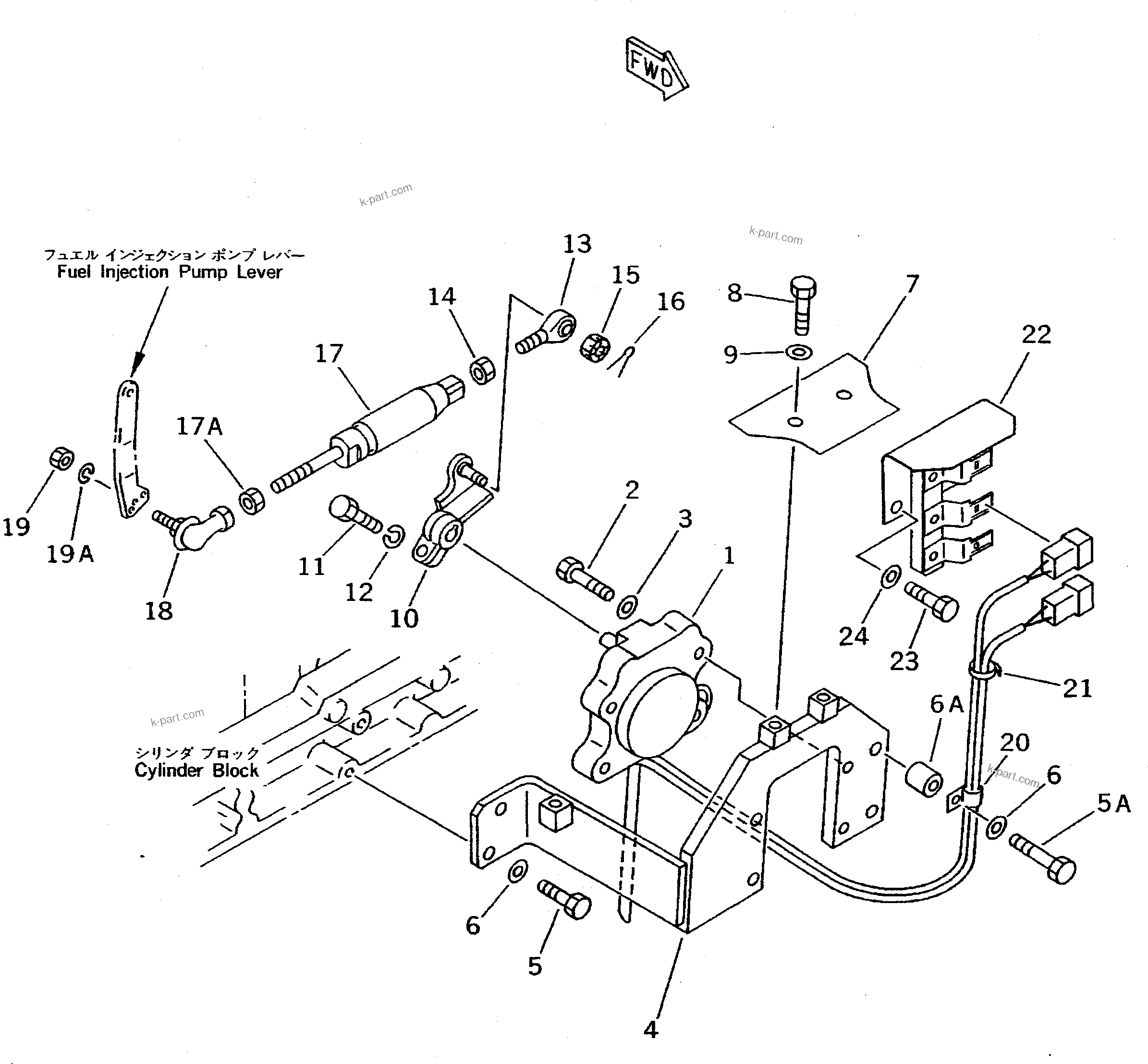 Komatsu parts book diagram for PC400LC S/N 20001-UP (Mighty Spec.): FUEL CONTROL LINKAGE(#20603-)