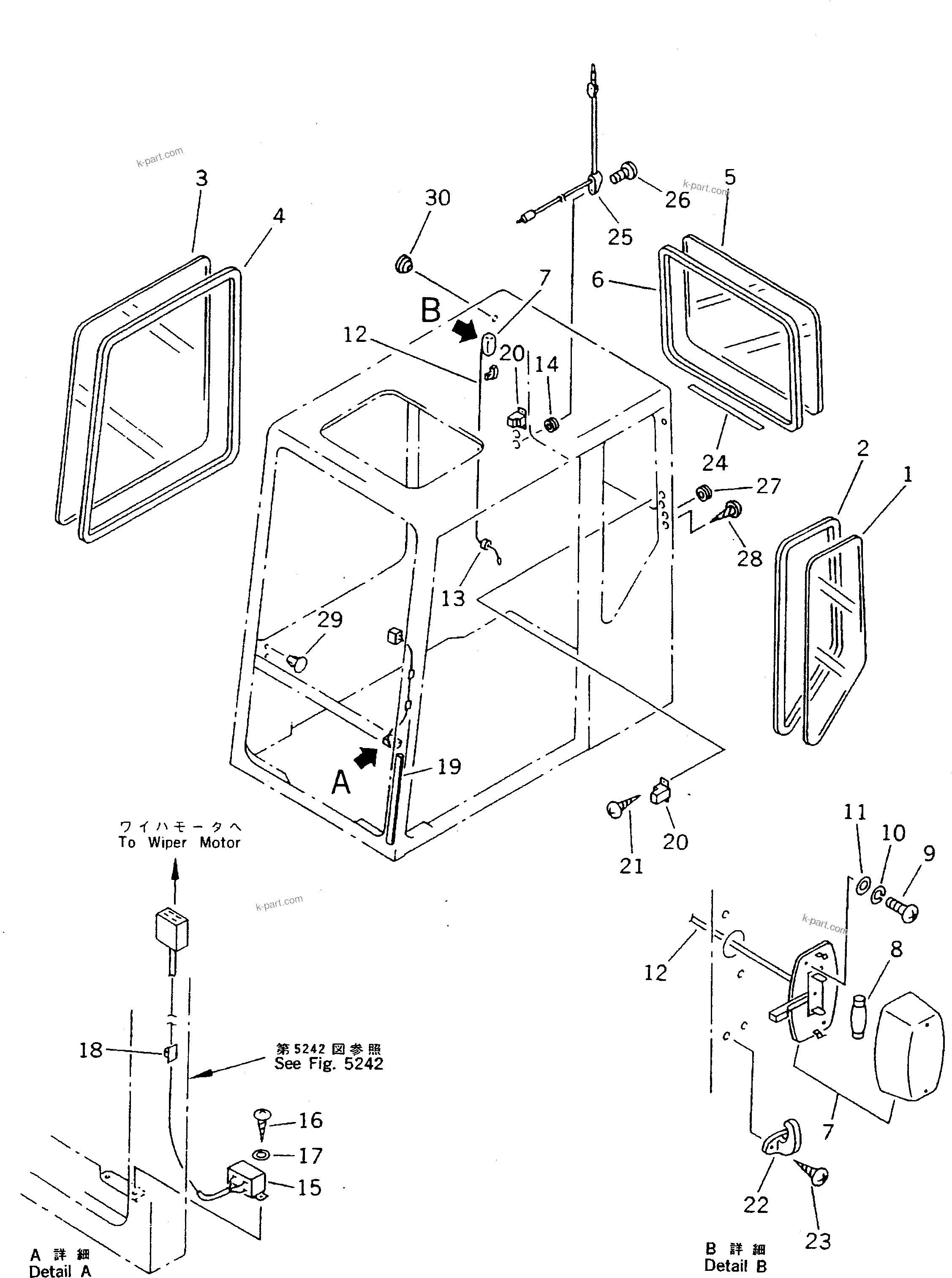 Komatsu parts book diagram for PC400LC S/N 20001-UP (Mighty Spec.): OPERATOR'S CAB (4/7) (SIDE AND REAR WINDOW) (FOR U.S.A. AND      CANADA)(#20603-)