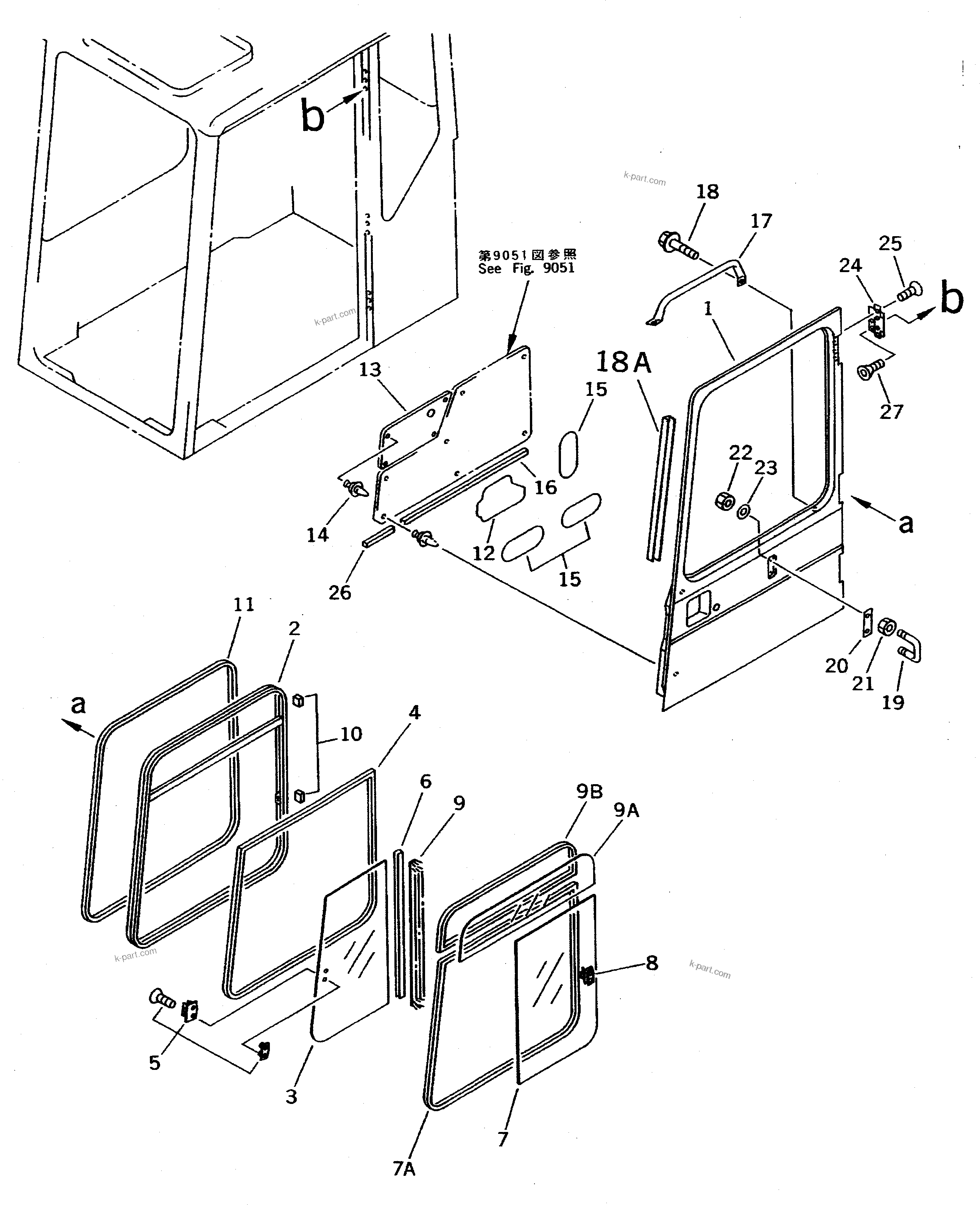 Komatsu parts book diagram for PC400LC S/N 20001-UP (Mighty Spec.): OPERATOR'S CAB (6/7) (DOOR 1/2) (K.S.P. SPEC.)(#20603-)