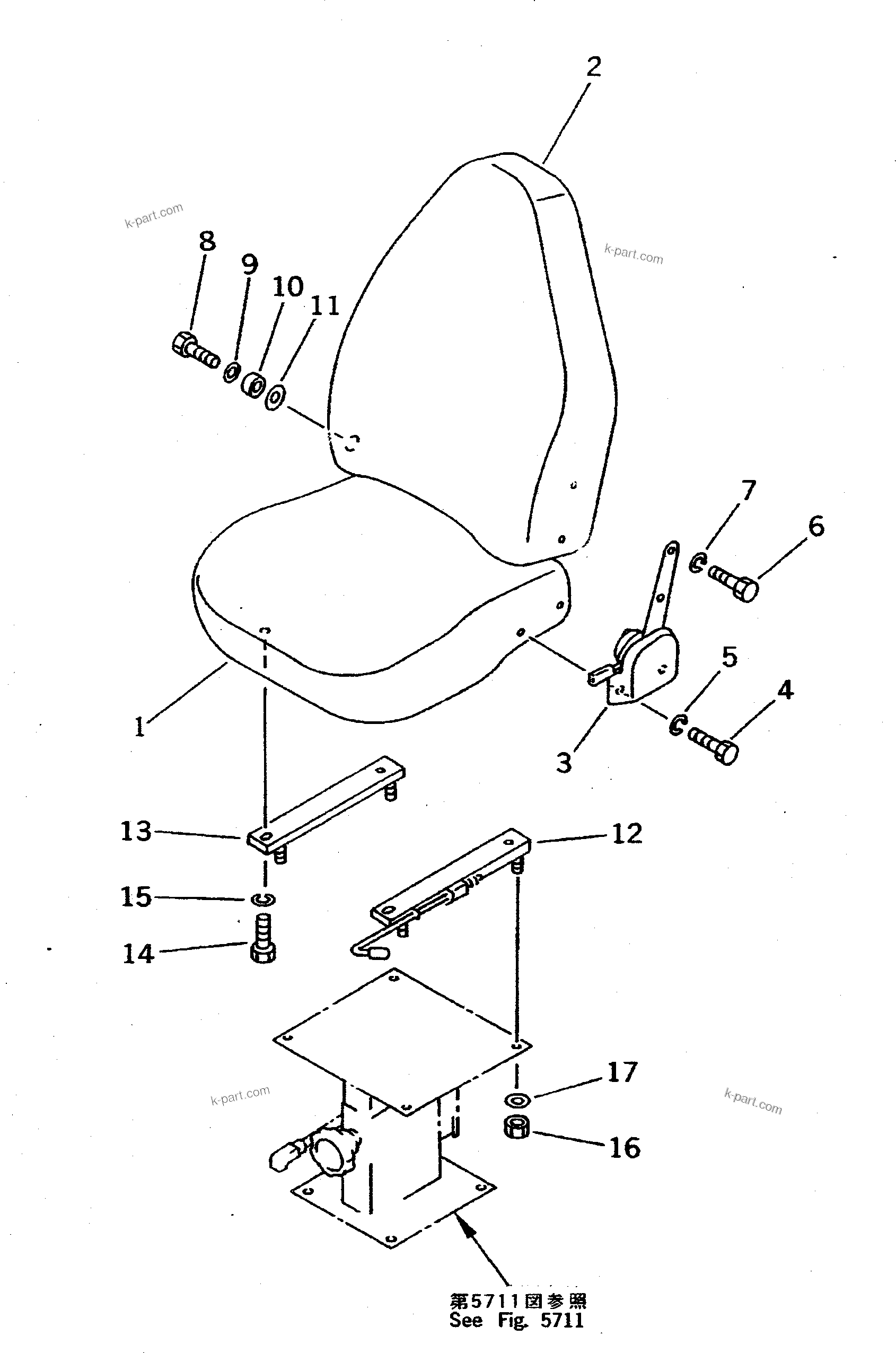 Komatsu parts book diagram for PC400LC S/N 20001-UP (Mighty Spec.): OPERATOR'S SEAT (WITHOUT ARMREST)(#20001-21250)