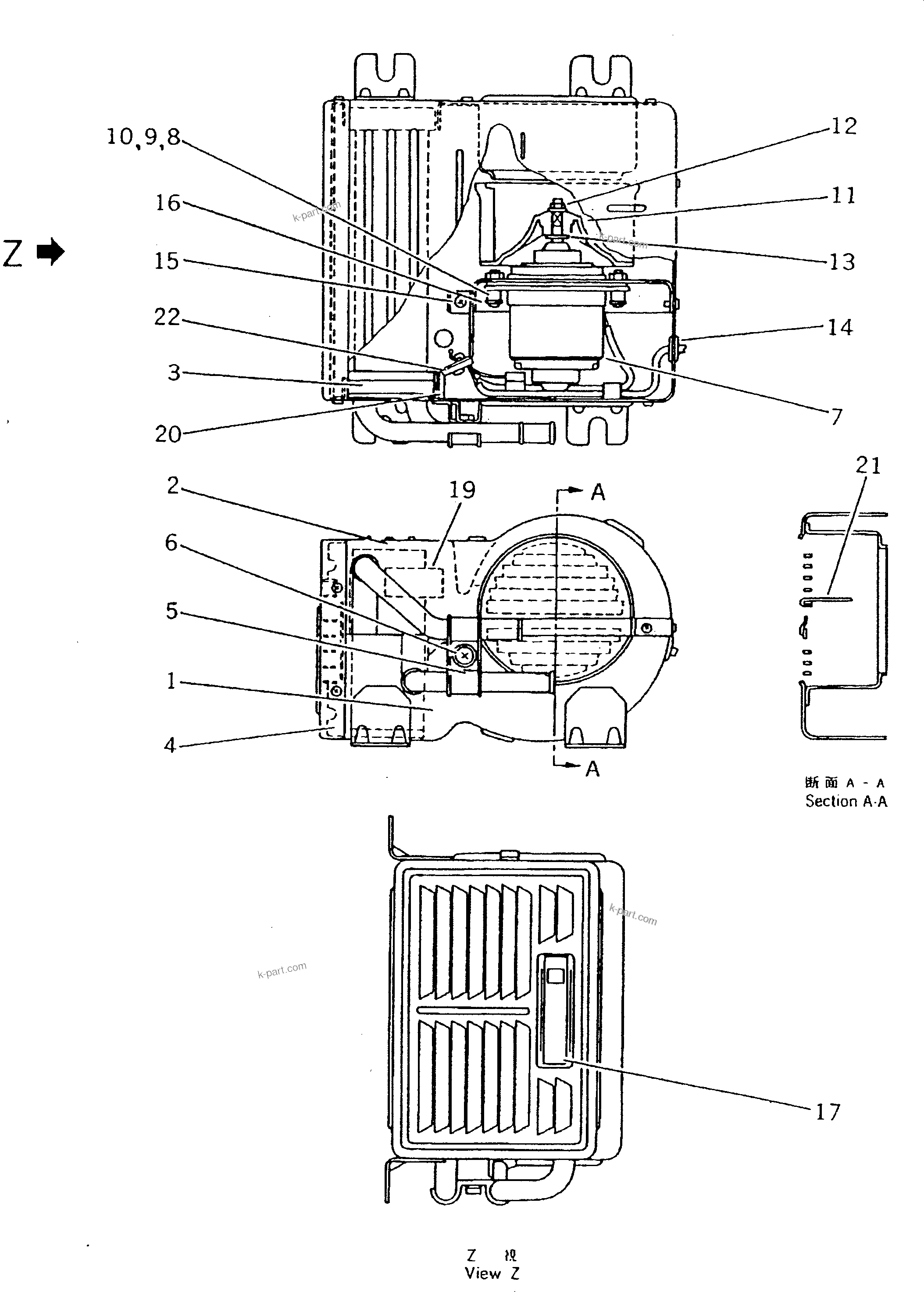 Komatsu parts book diagram for PC400LC S/N 20001-UP (Mighty Spec.): HEATER UNIT (WH20-R)(#20021-.)