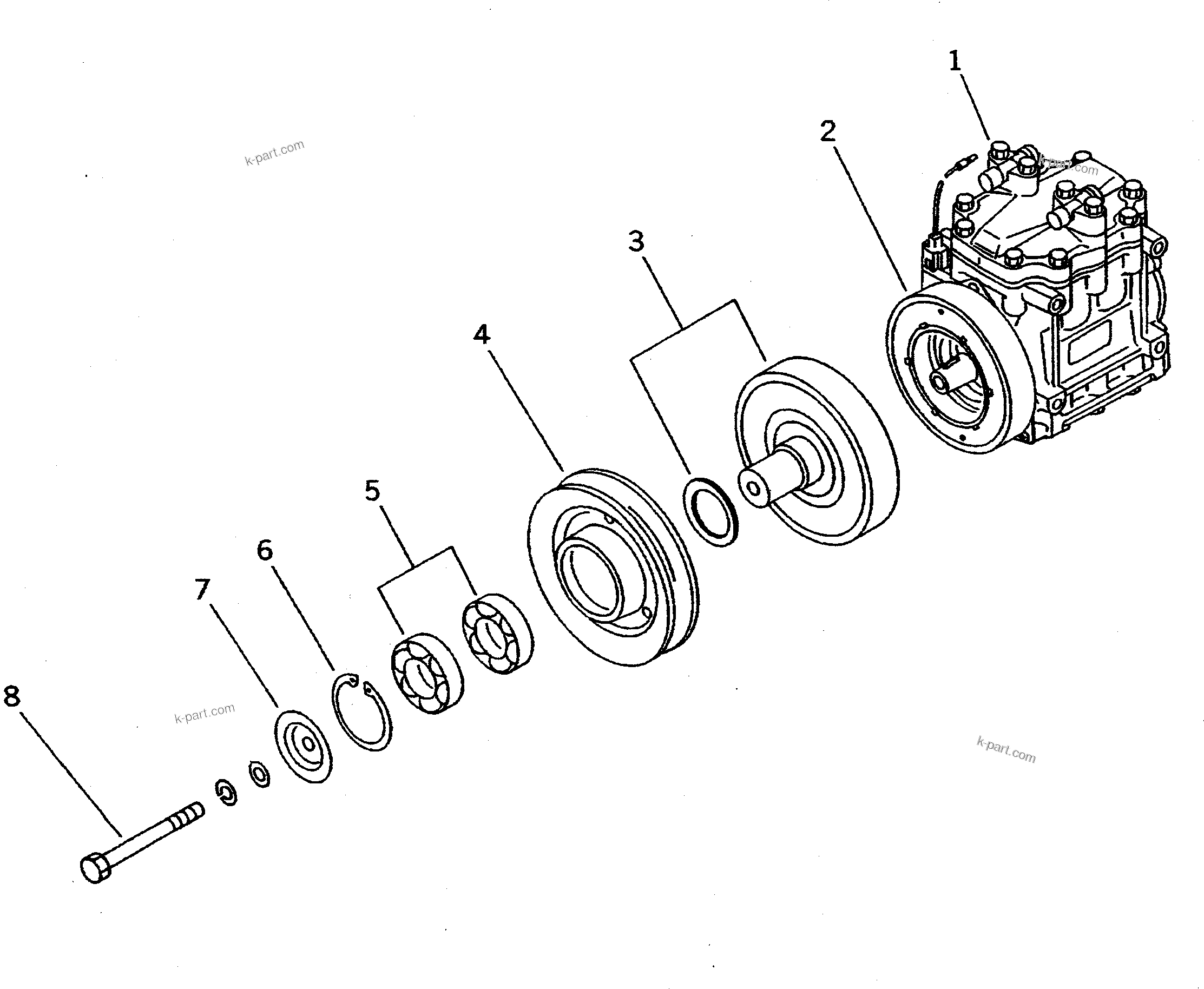 Komatsu parts book diagram for PC400LC S/N 20001-UP (Mighty Spec.): COMPRESSOR (AIR CONDITIONER)(#20001-21250)