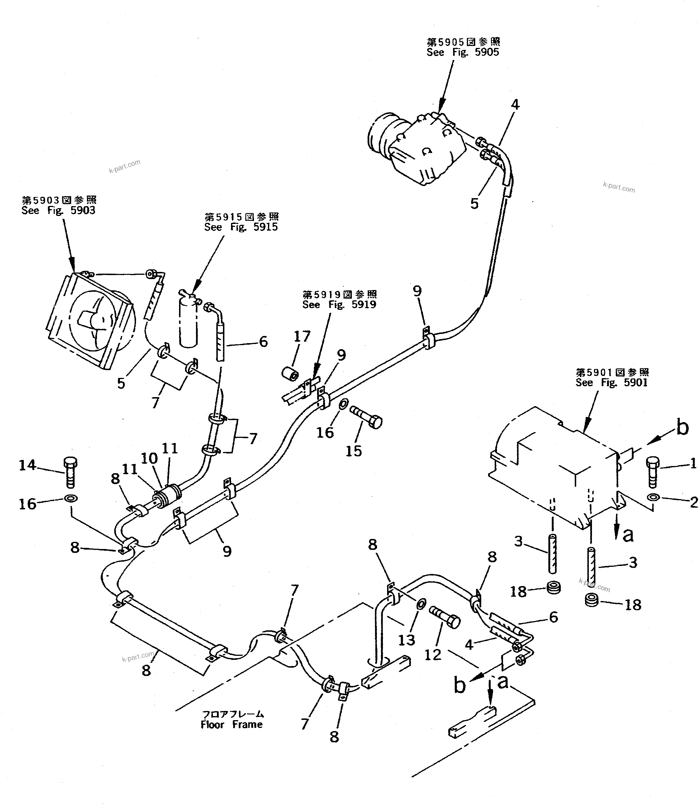 Komatsu parts book diagram for PC400LC S/N 20001-UP (Mighty Spec.): AIR CONDITIONER PIPING (COOLING)(#20001-21250)