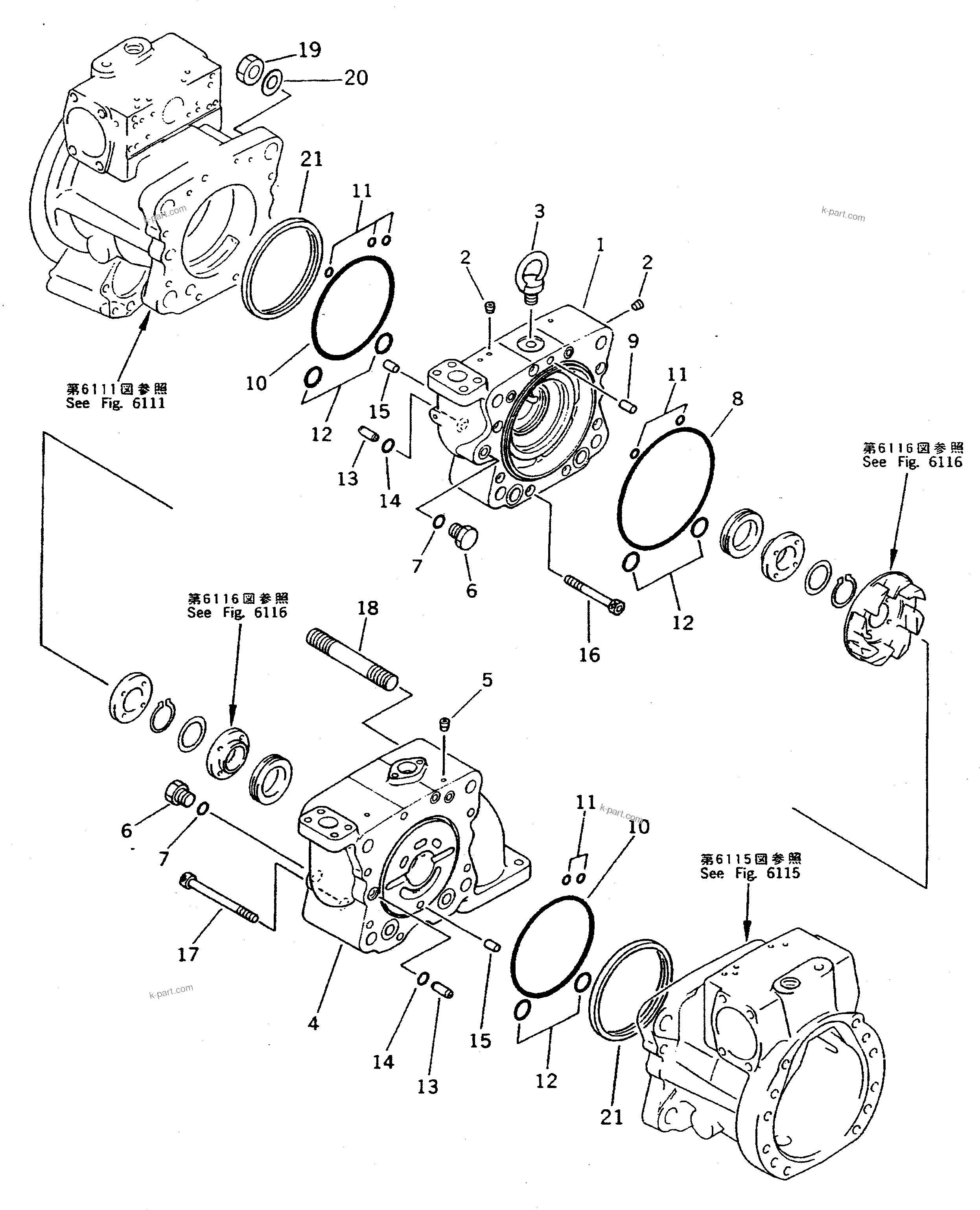 Komatsu parts book diagram for PC400LC S/N 20001-UP (Mighty Spec.): HYDRAULIC PUMP (5/16) (PUMP SUB ASS'Y) (4/6)