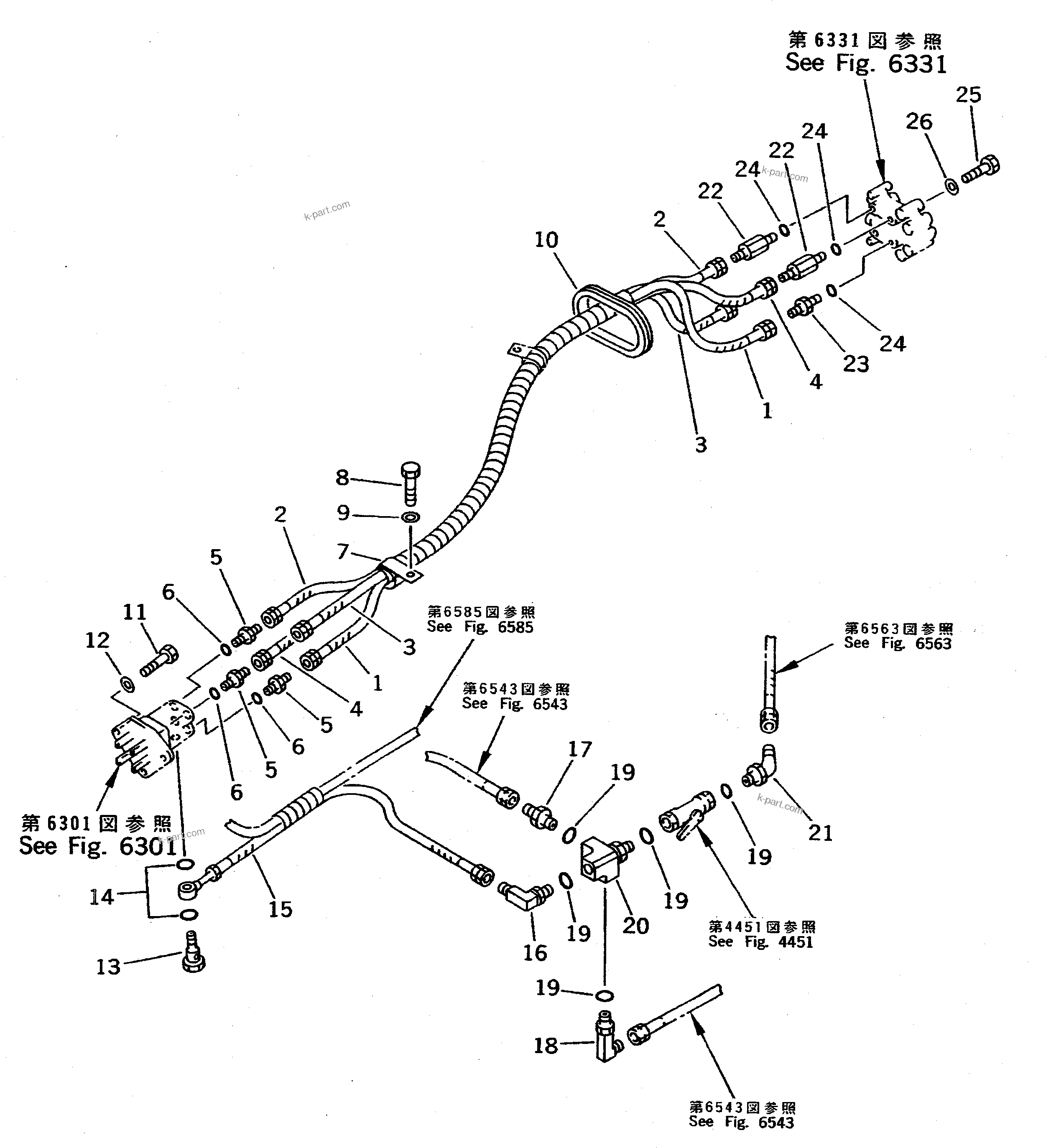 Komatsu parts book diagram for PC400LC S/N 20001-UP (Mighty Spec.): PPC VALVE PIPING (TRAVEL PPC VALVE TO/FROM SHUTTLE VALVE)        (FOR WRIST CONTROL)