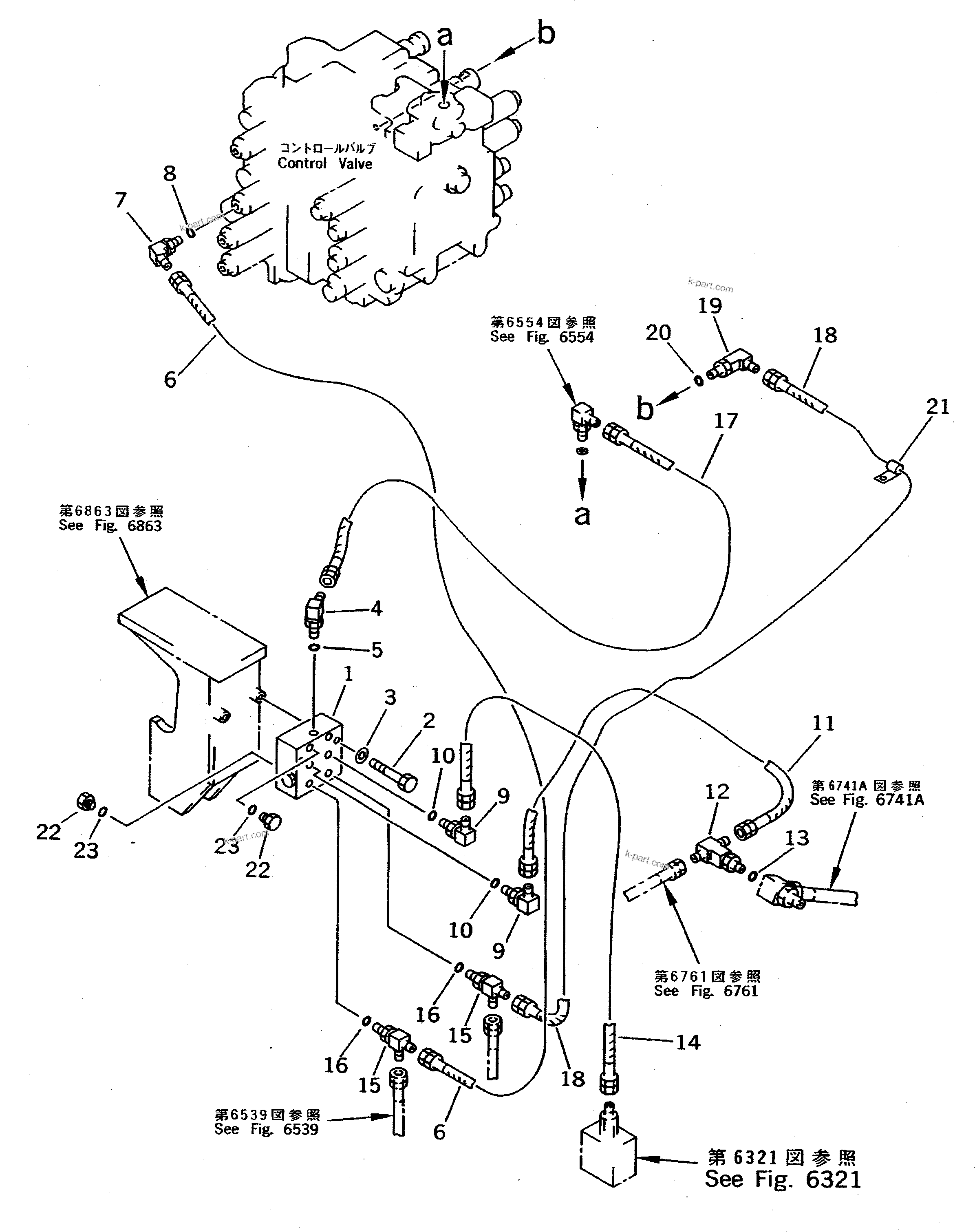 Komatsu parts book diagram for PC400LC S/N 20001-UP (Mighty Spec.): PILOT PIPING(SHUTTLE VALVE TO/FROM CONTROL VALVE)(FOR ADDITIONAL PIPING)
