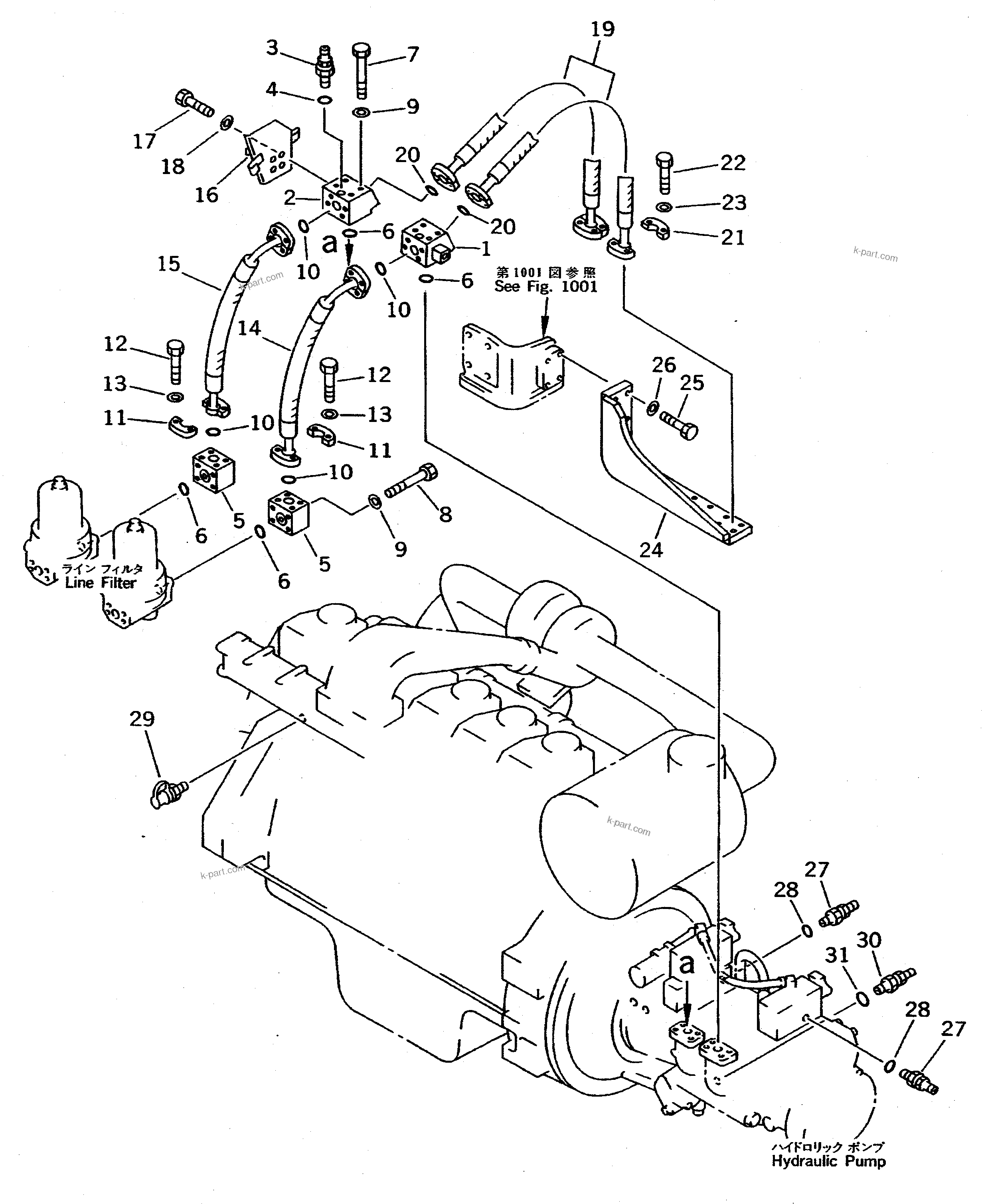 Komatsu parts book diagram for PC400LC S/N 20001-UP (Mighty Spec.): PUMP TO LINE FILTER PIPING (WITH PM-TUNE UP COUPLER)