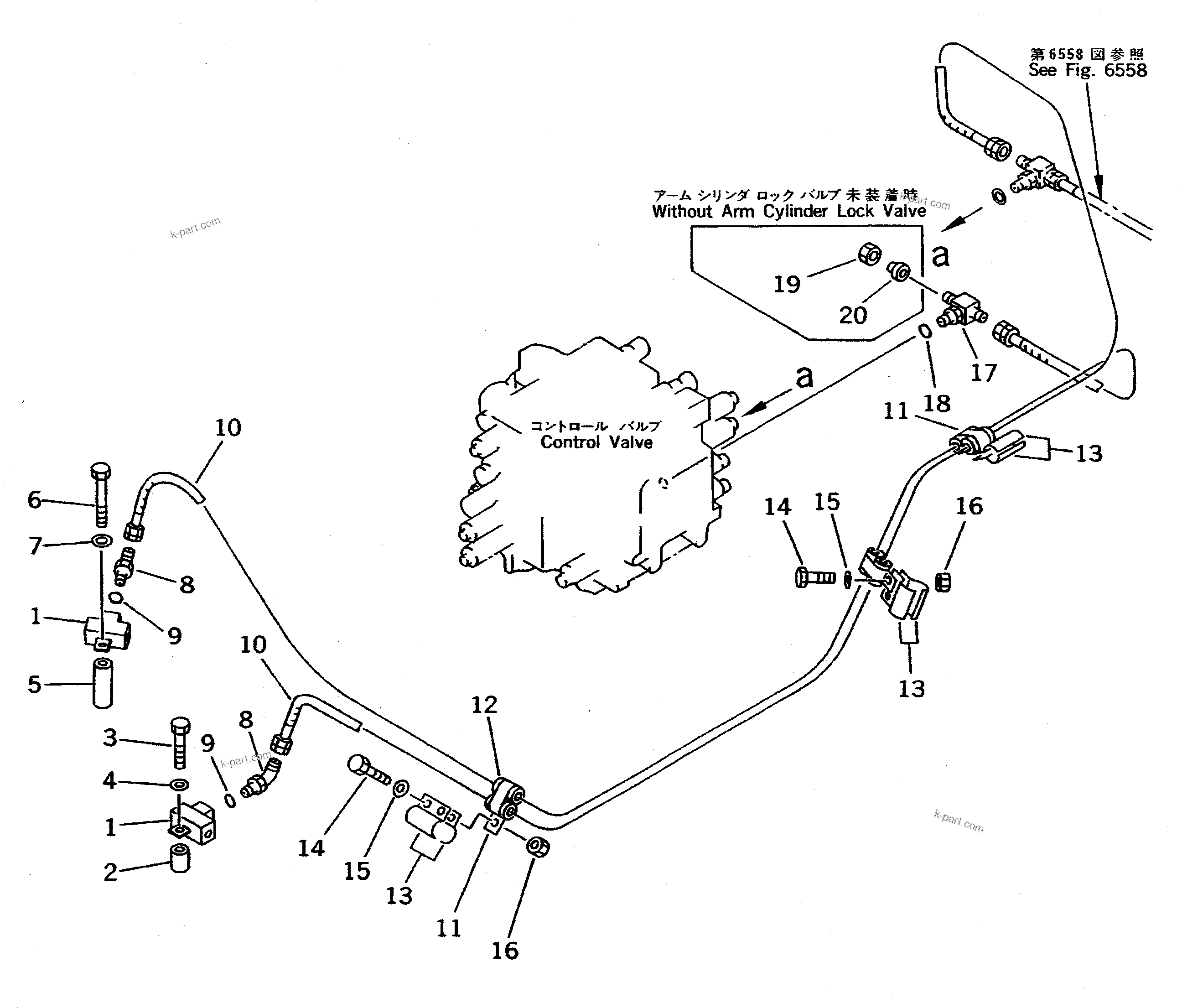 Komatsu parts book diagram for PC400LC S/N 20001-UP (Mighty Spec.): BOOM CYLINDER LOCK VALVE PIPING (CHASSIS SIDE) (REXROTH)