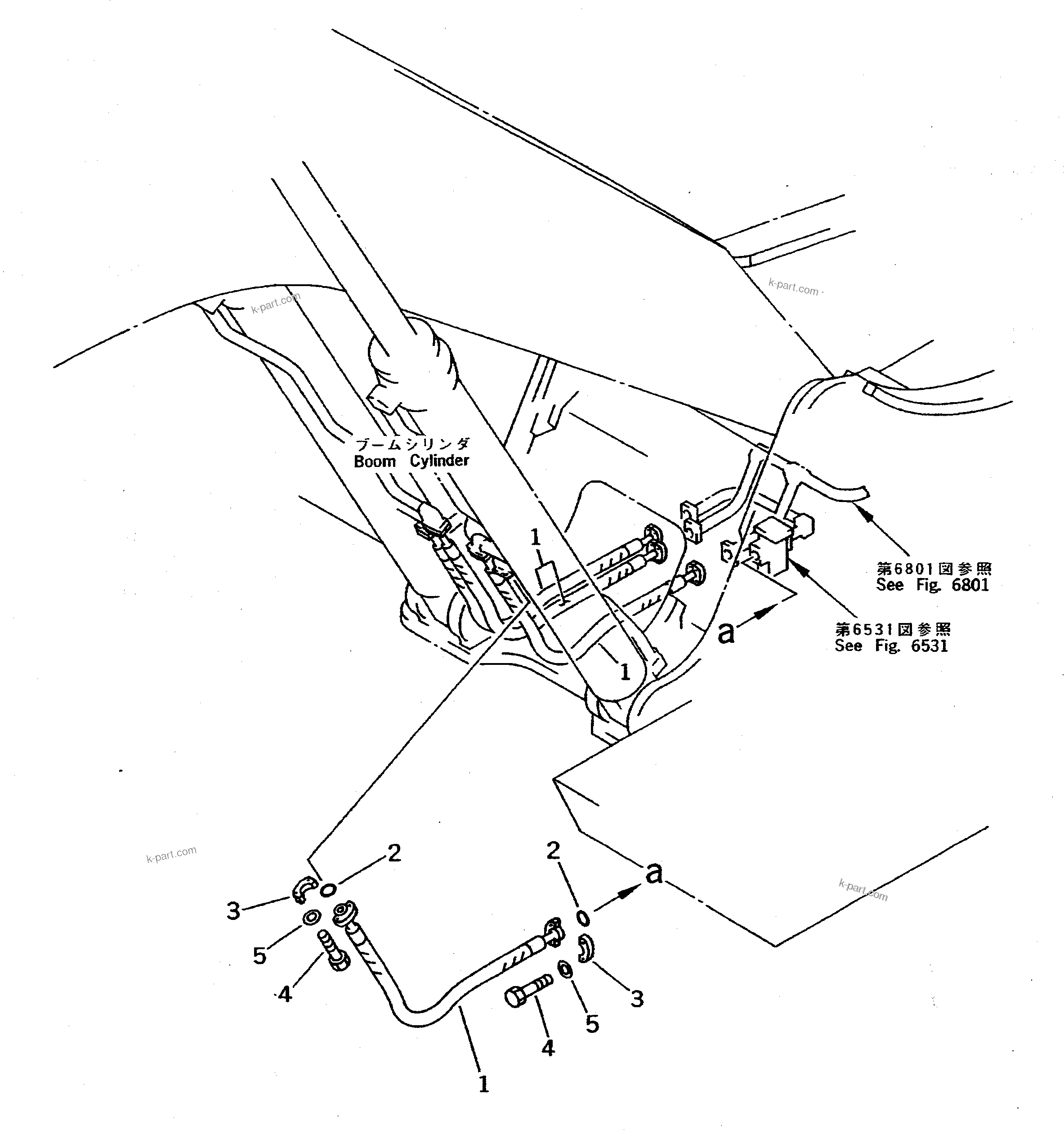 Komatsu parts book diagram for PC400LC S/N 20001-UP (Mighty Spec.): BOOM CYLINDER PIPING (ATTACHMENT SIDE)