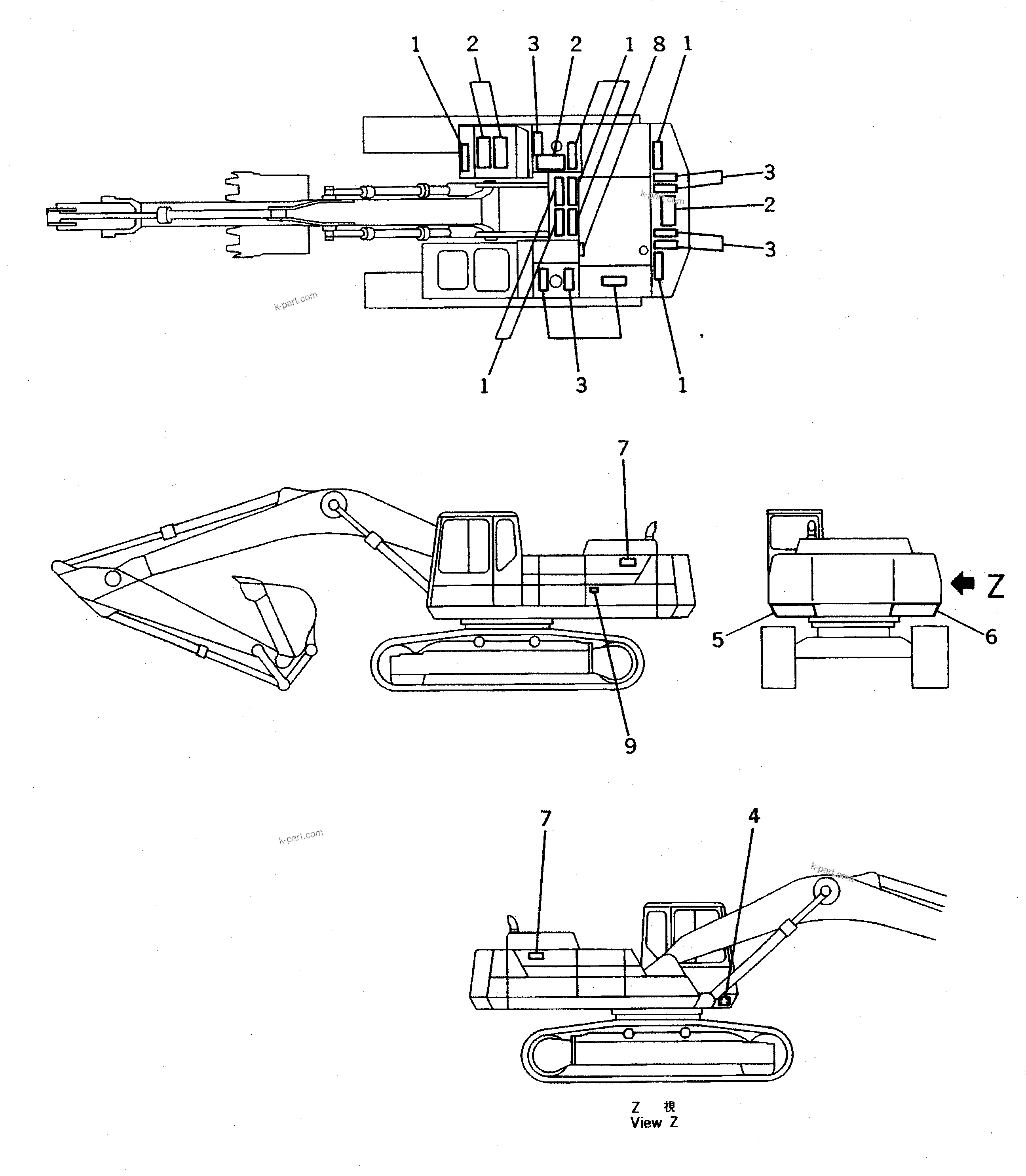 Komatsu parts book diagram for PC400LC S/N 20001-UP (Mighty Spec.): MARKS AND PLATES (CHASSIS SIDE) (TBG SPEC.)(#20001-21534)