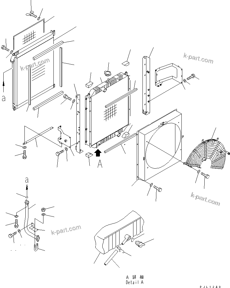 Komatsu parts book diagram for PC400LC-6 S/N 30001-UP: COOLING (RADIATOR AND OIL COOLER) (AIR CONDITIONER LESS)(#32164-)