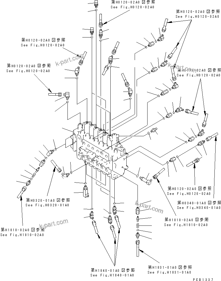Komatsu parts book diagram for PC400LC-6 S/N 30001-UP: MAIN VALVE (CONNECTING PARTS)(#30001-31999)