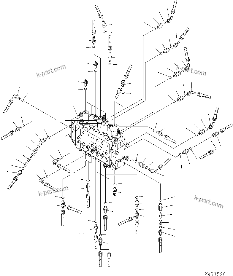 Komatsu parts book diagram for PC400LC-6 S/N 30001-UP: MAIN VALVE (CONNECTING PARTS)(#32001-)
