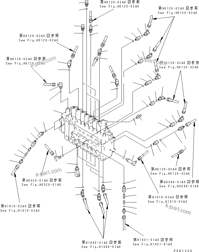 Komatsu parts book diagram for PC400LC-6 S/N 30001-UP: MAIN VALVE (CONNECTING PARTS) (1 ACTUATOR)(#30001-31999)