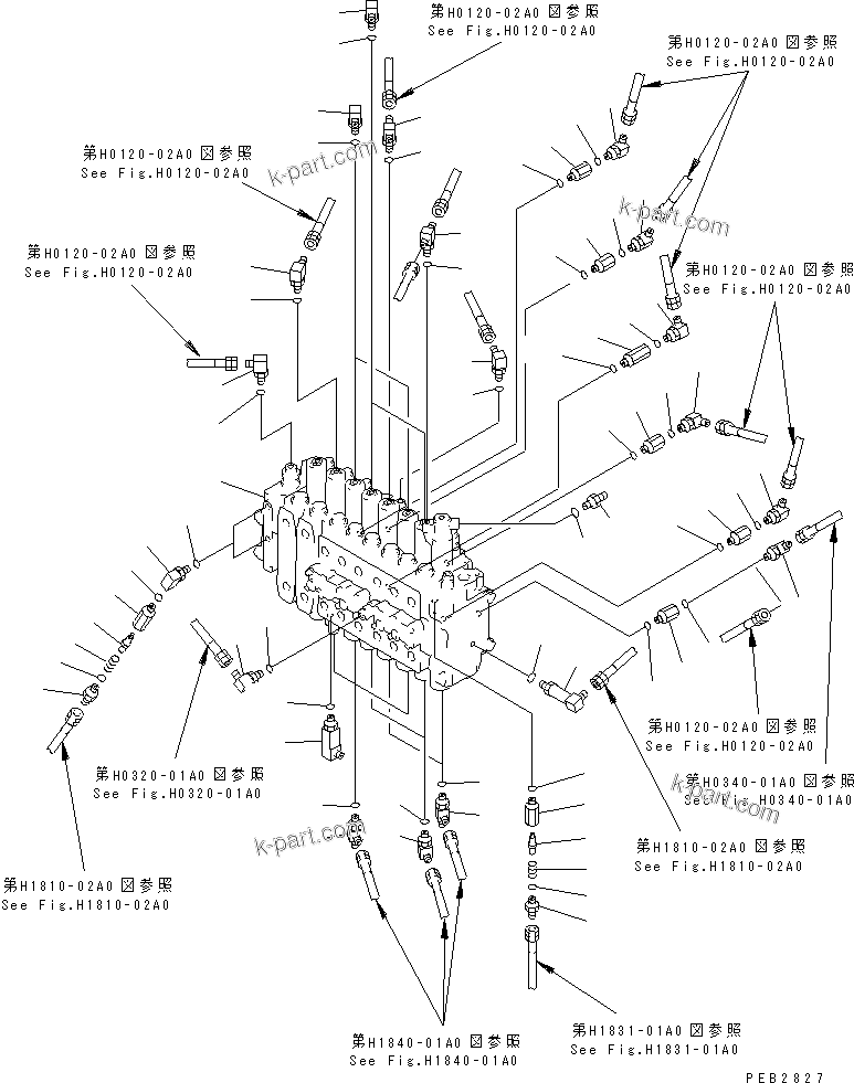 Komatsu parts book diagram for PC400LC-6 S/N 30001-UP: MAIN VALVE (CONNECTING PARTS) (1 ACTUATOR) (ATTACHMENT LINE LESS)(#30001-31999)
