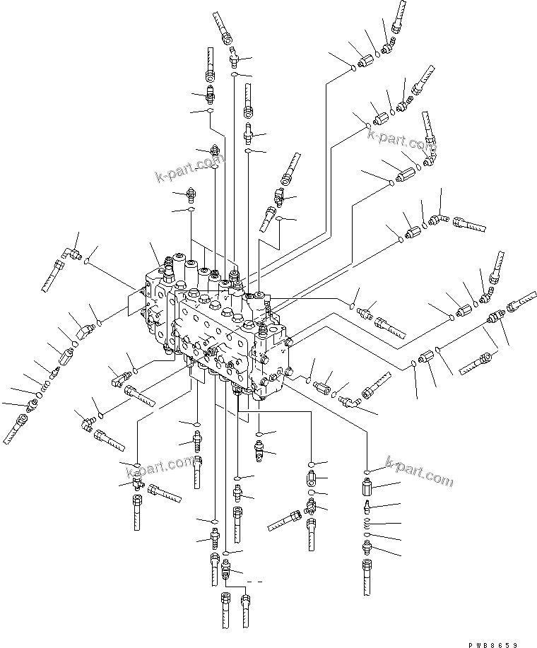 Komatsu parts book diagram for PC400LC-6 S/N 30001-UP: MAIN VALVE (CONNECTING PARTS) (1 ACTUATOR) (LOADER)(#32001-)