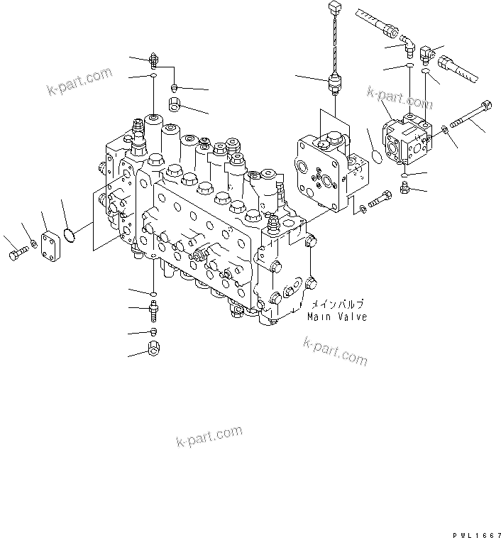 Komatsu parts book diagram for PC400LC-6 S/N 30001-UP: MAIN VALVE (SENSOR) (1 ACTUATOR) (ATTACHMENT LINE LESS)(#32001-)