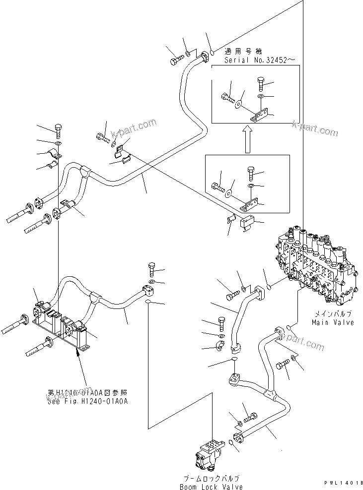 Komatsu parts book diagram for PC400LC-6 S/N 30001-UP: BOOM LINE (VALVE BOOM LINE)(#32250-)