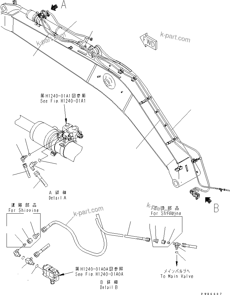 Komatsu parts book diagram for PC400LC-6 S/N 30001-UP: DRIFT PRIVENTIVE (BOOM AND ARM) (LOCK VALVE PIPING)(#30119-)
