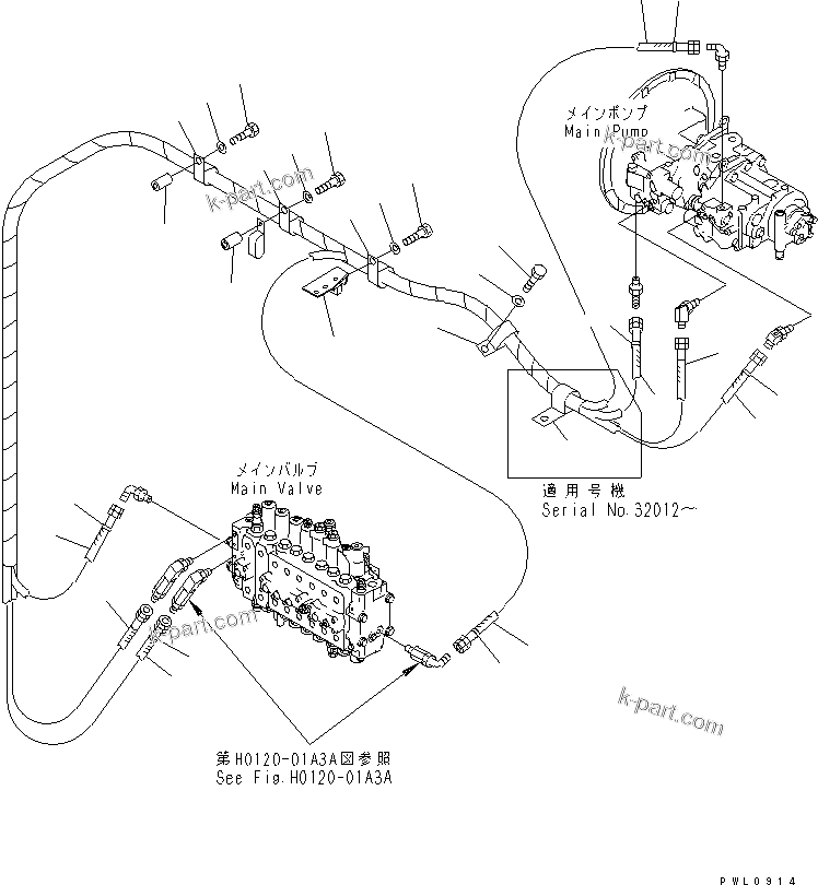 Komatsu parts book diagram for PC400LC-6 S/N 30001-UP: LS LINE (PUMP TO VALVE)(#32001-)