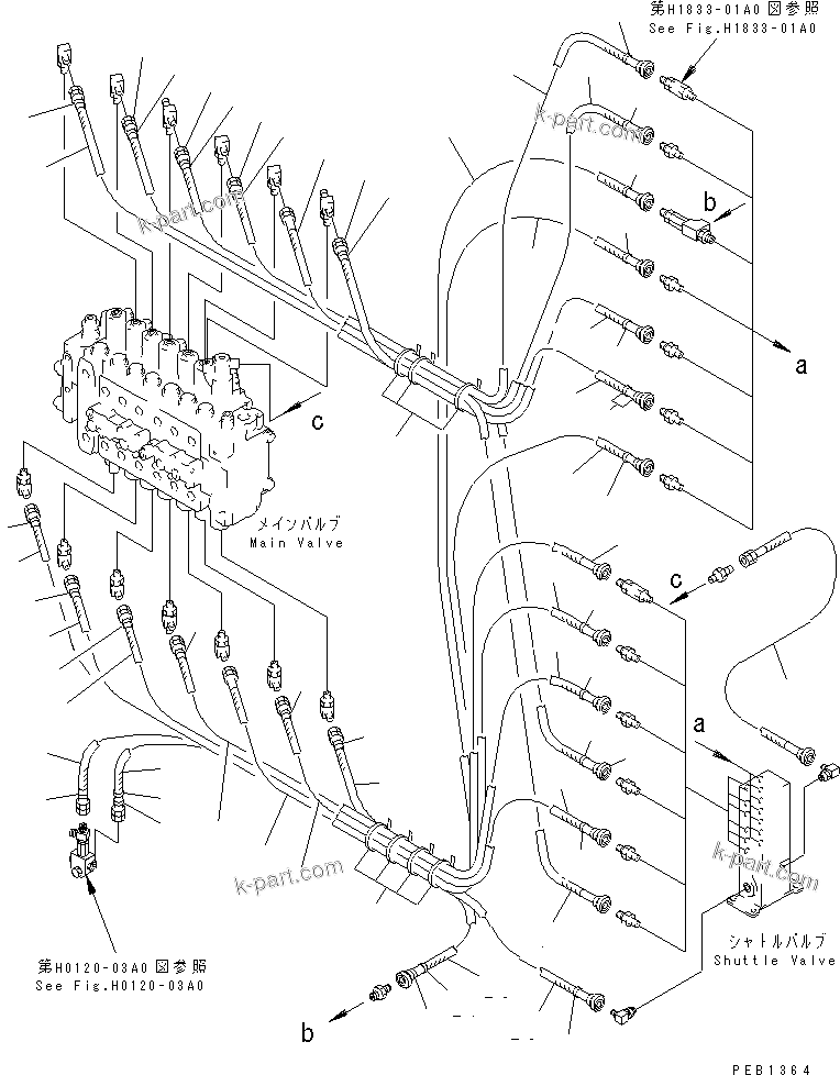Komatsu parts book diagram for PC400LC-6 S/N 30001-UP: PPC MAIN LINE (VALVE PPC LINE)(#30001-30076)