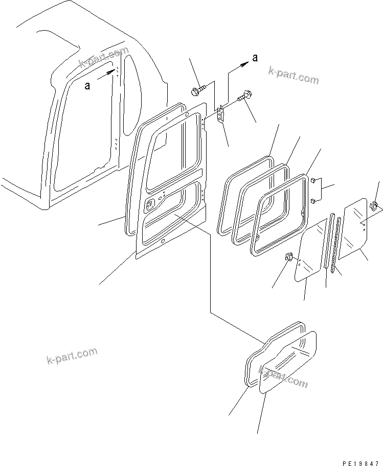 Komatsu parts book diagram for PC400LC-6 S/N 30001-UP: OPERATOR'S CAB (DOOR) (FOR POWER PULL UP WINDOW)(#30001-31999)