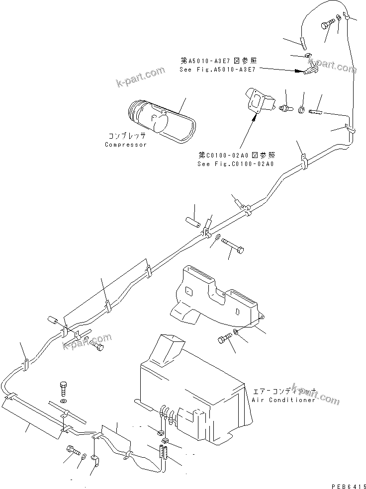 Komatsu parts book diagram for PC400LC-6 S/N 30001-UP: AIR CONDITIONER (HEATING LINES AND DUCT)(#30119-31999)