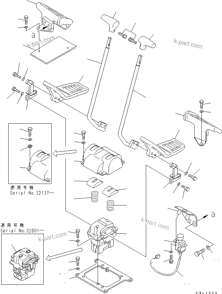 Komatsu parts book diagram for PC400LC-6 S/N 30001-UP: FLOOR FRAME (TRAVEL LEVER) (LOADER)(#30163-32483)