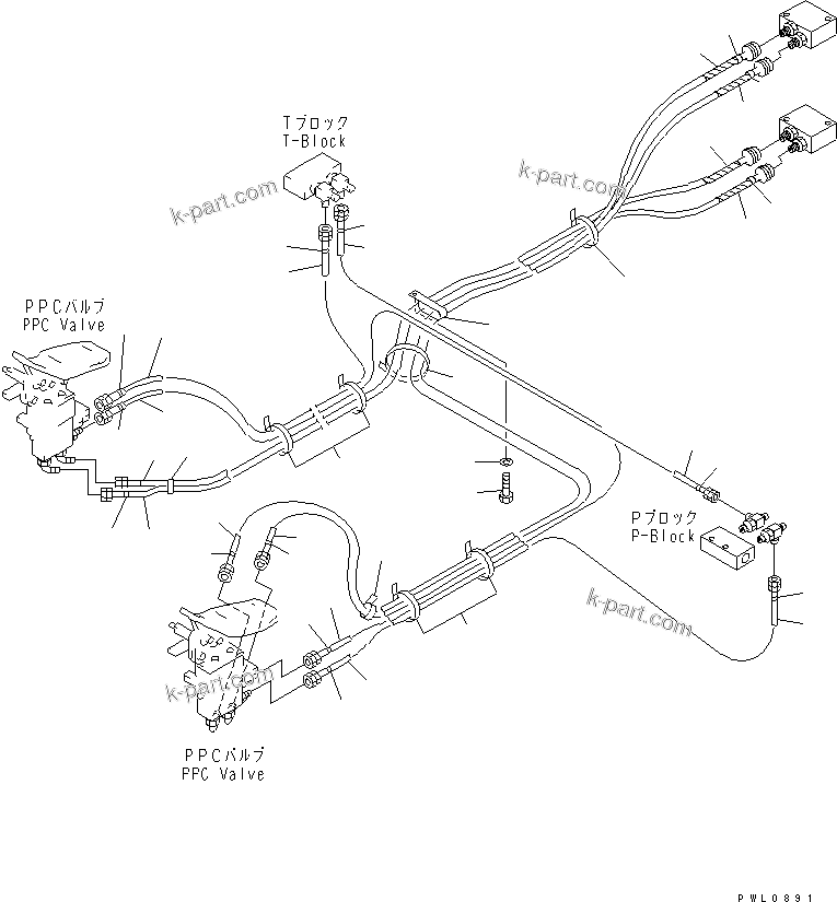 Komatsu parts book diagram for PC400LC-6 S/N 30001-UP: FLOOR FRAME (ATTACHMENT PPC LINE) (PPC) (2 ACTUATOR)(#32091-)