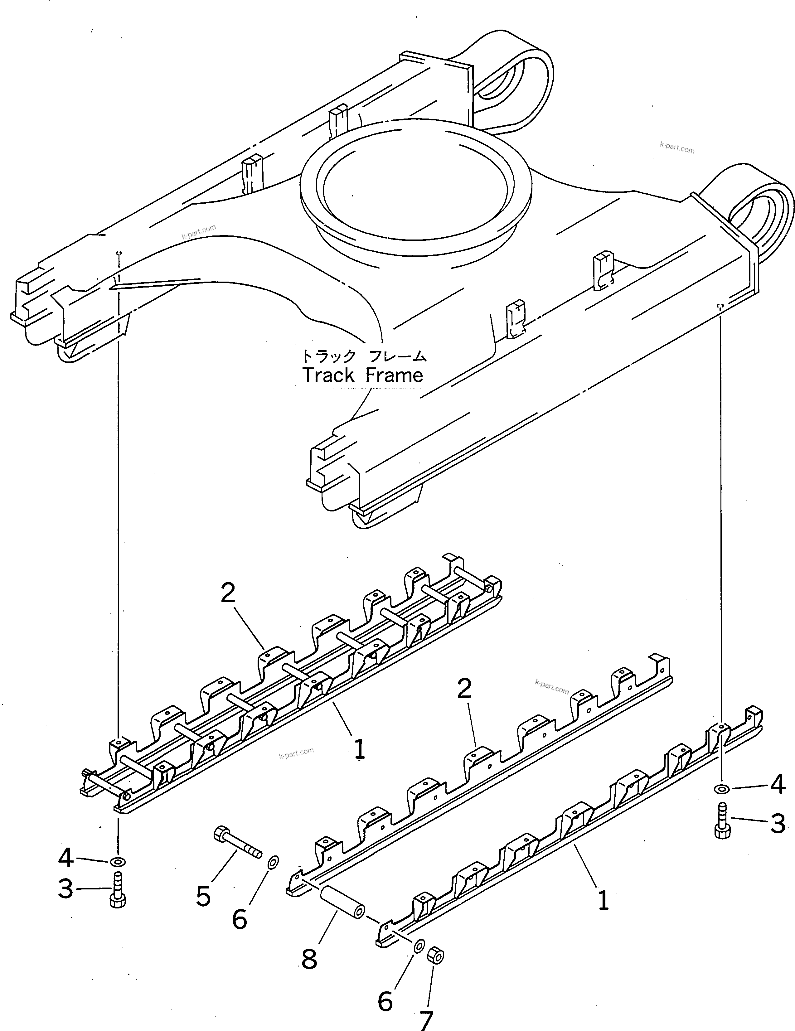 Komatsu parts book diagram for PC400LC-6 S/N 30001-UP: FULL ROLLER GUARD(#30001-32198)