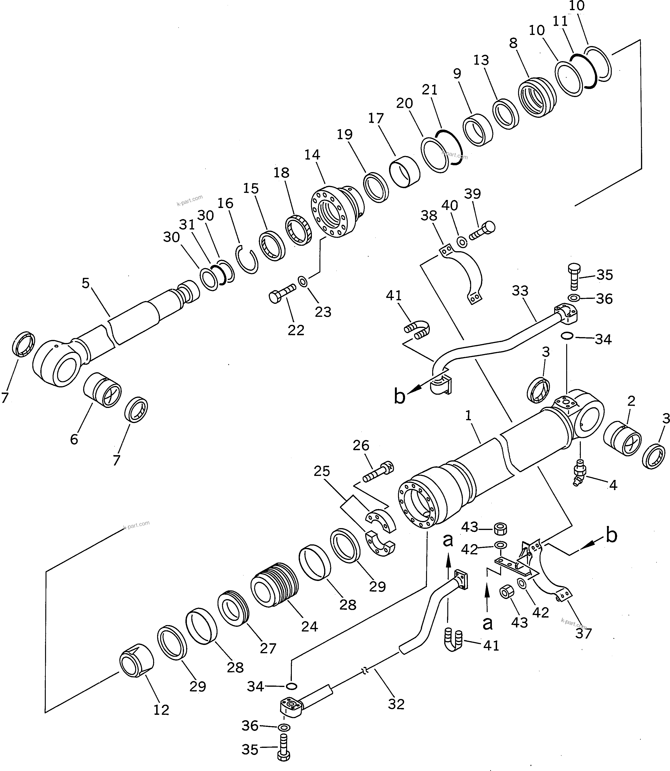 Komatsu parts book diagram for PC400LC-6 S/N 30001-UP: B00M CYLINDER (FOR 4.0M BOOM)
