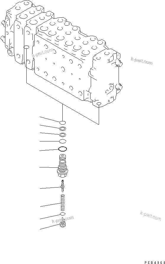 Komatsu parts book diagram for PC400LC-6 S/N 30001-UP: MAIN VALVE (2-ACTUATOR) (5/15) (ATTACHMENT LINE LESS)