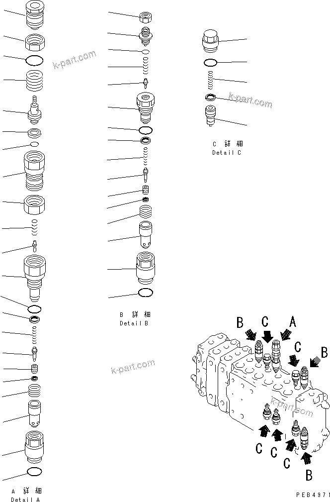 Komatsu parts book diagram for PC400LC-6 S/N 30001-UP: MAIN VALVE (2-ACTUATOR) (8/15) (ATTACHMENT LINE LESS)